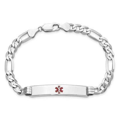 Massiv 14K Weißgold Medizinisch Rot Emaille Figaro Glieder Id Armband