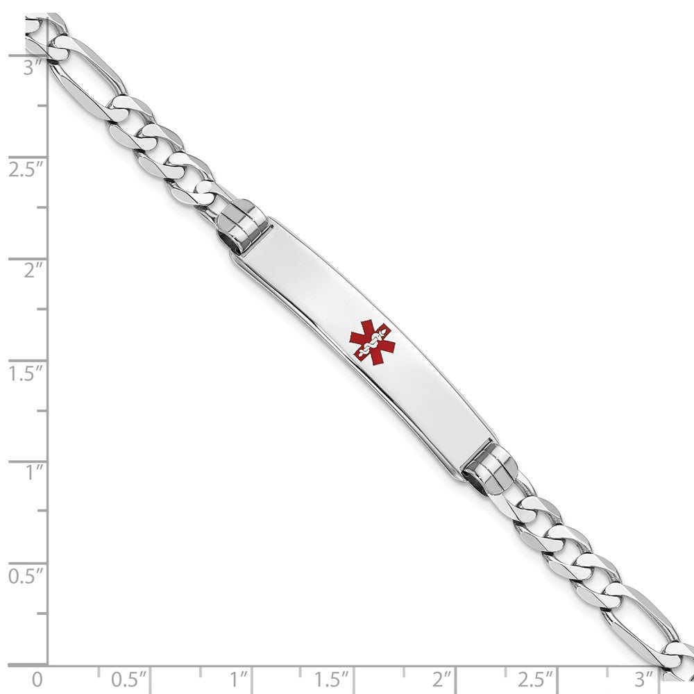 Massiv 14K Weißgold Medizinisch Rot Emaille Figaro Glieder Id Armband