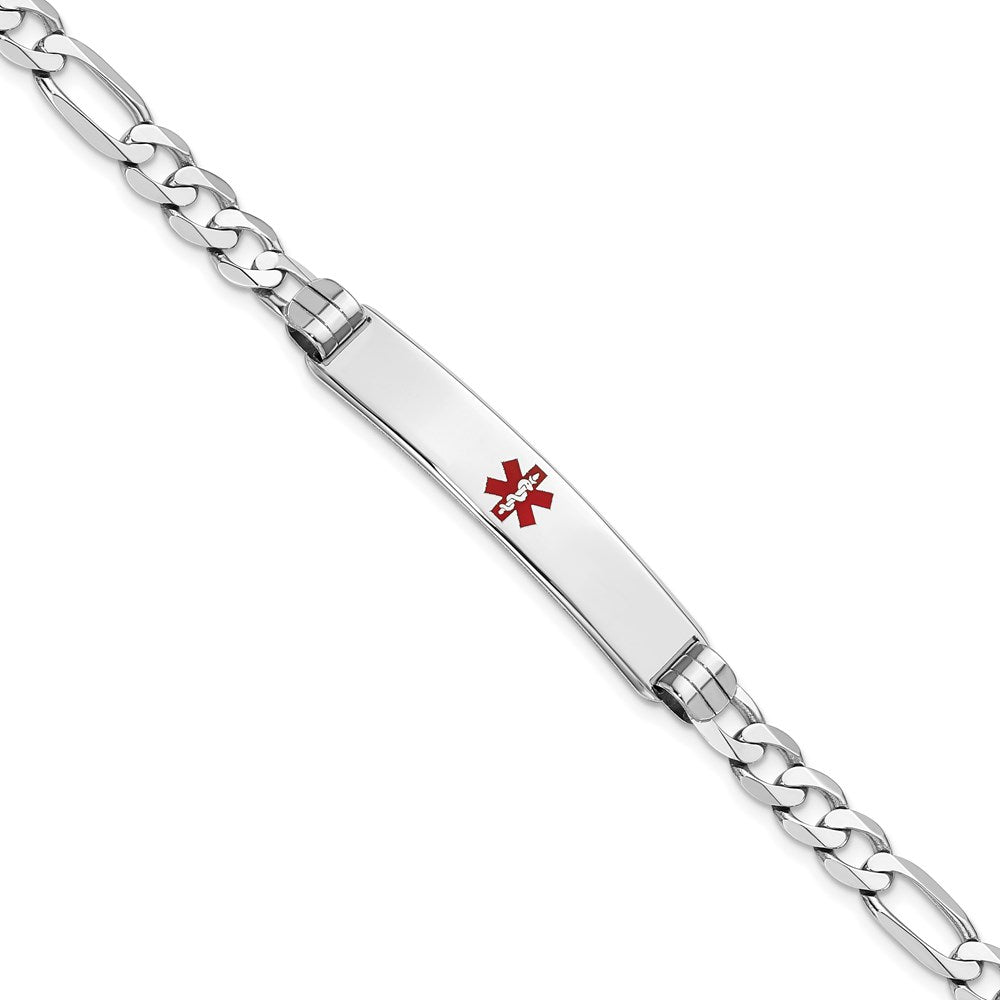 Massiv 14K Weißgold Medizinisch Rot Emaille Figaro Glieder Id Armband