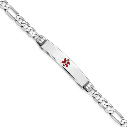 Massiv 14K Weißgold Medizinisch Rot Emaille Figaro Glieder Id Armband