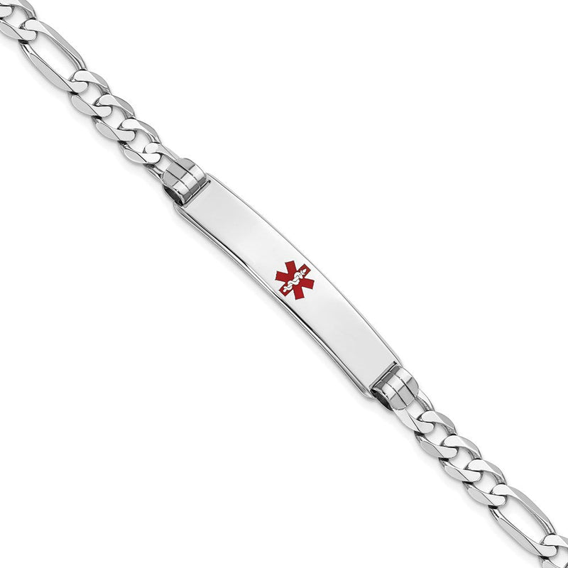 Massiv 14K Weißgold Medizinisch Rot Emaille Figaro Glieder Id Armband
