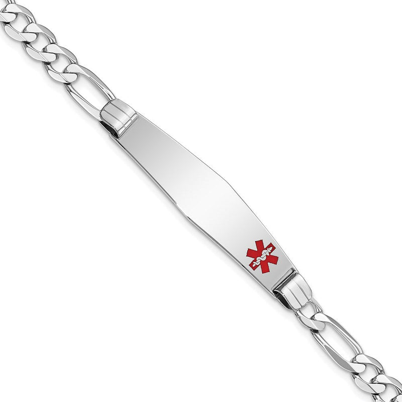 14K Weißgold Medizinisch Massiv Kette/solid Platte Weich Diamant Form 38x9mm Off Mittig Rot Emaille Figaro Glieder 8 Zoll Id Armband