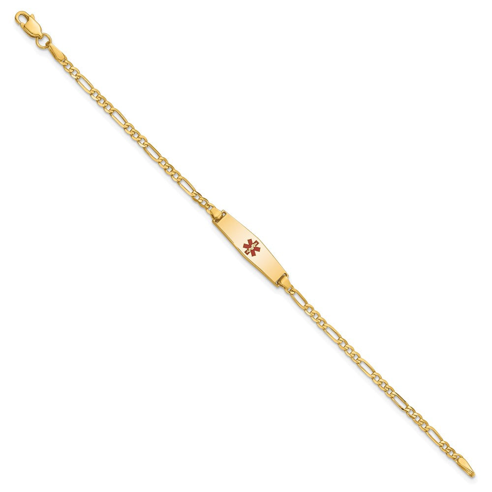 14K Gelbgold Medizinisch Massiv Kette/solid Platte 20x5mm Weich Diamant Form Centered Rot Emaille Figaro Glieder Id Armband