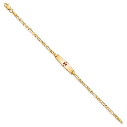 14K Gelbgold Medizinisch Massiv Kette/solid Platte 20x5mm Weich Diamant Form Centered Rot Emaille Figaro Glieder Id Armband