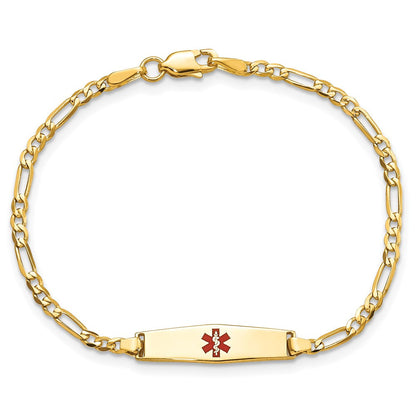 14K Gelbgold Medizinisch Massiv Kette/solid Platte 20x5mm Weich Diamant Form Centered Rot Emaille Figaro Glieder Id Armband