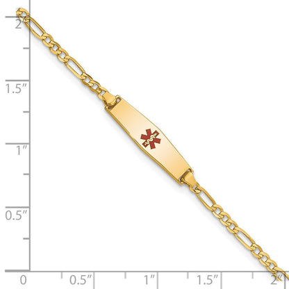 14K Gelbgold Medizinisch Massiv Kette/solid Platte 20x5mm Weich Diamant Form Centered Rot Emaille Figaro Glieder Id Armband