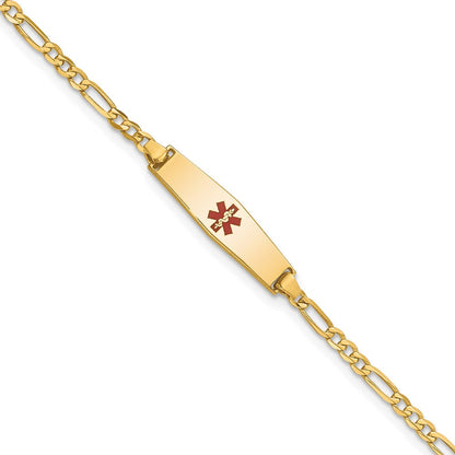 14K Gelbgold Medizinisch Massiv Kette/solid Platte 20x5mm Weich Diamant Form Centered Rot Emaille Figaro Glieder Id Armband
