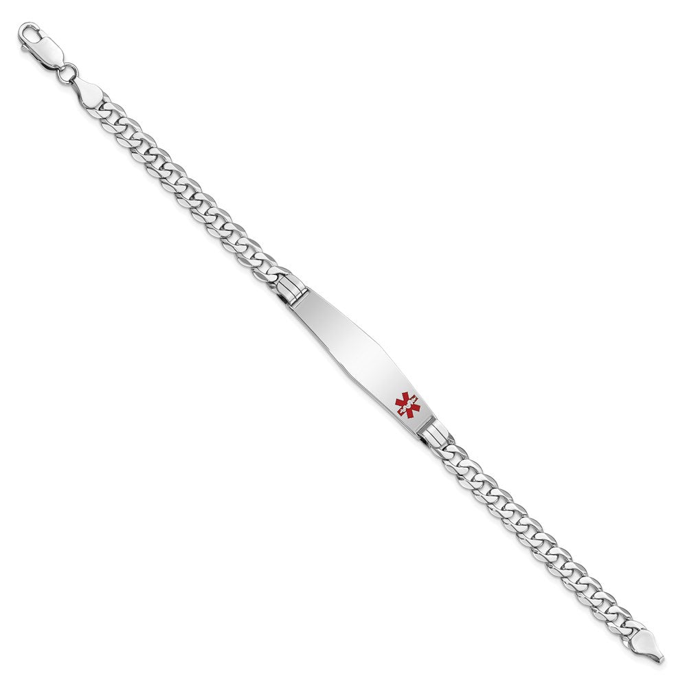 14K Weißgold Medizinisch Massiv Kette/solid Platte Weich Diamant Form 38x9mm Off Mittig Rot Emaille Flach Panzer Glieder 8 Zoll Id Armband