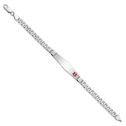 14K Weißgold Medizinisch Massiv Kette/solid Platte Weich Diamant Form 38x9mm Off Mittig Rot Emaille Flach Panzer Glieder 8 Zoll Id Armband