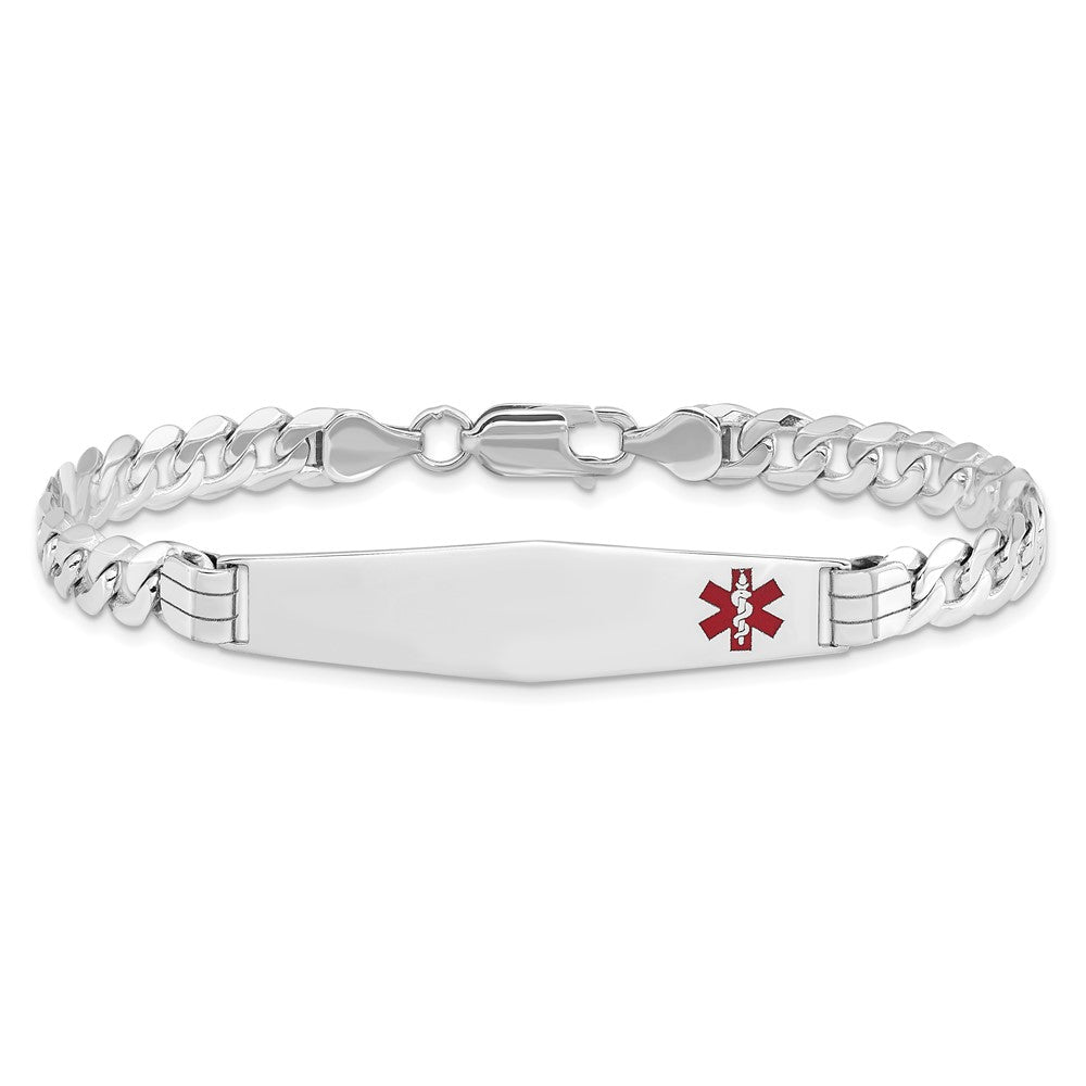14K Weißgold Medizinisch Massiv Kette/solid Platte Weich Diamant Form 38x9mm Off Mittig Rot Emaille Flach Panzer Glieder 8 Zoll Id Armband