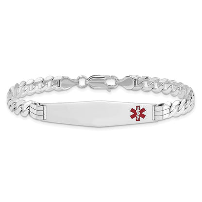 14K Weißgold Medizinisch Massiv Kette/solid Platte Weich Diamant Form 38x9mm Off Mittig Rot Emaille Flach Panzer Glieder 8 Zoll Id Armband