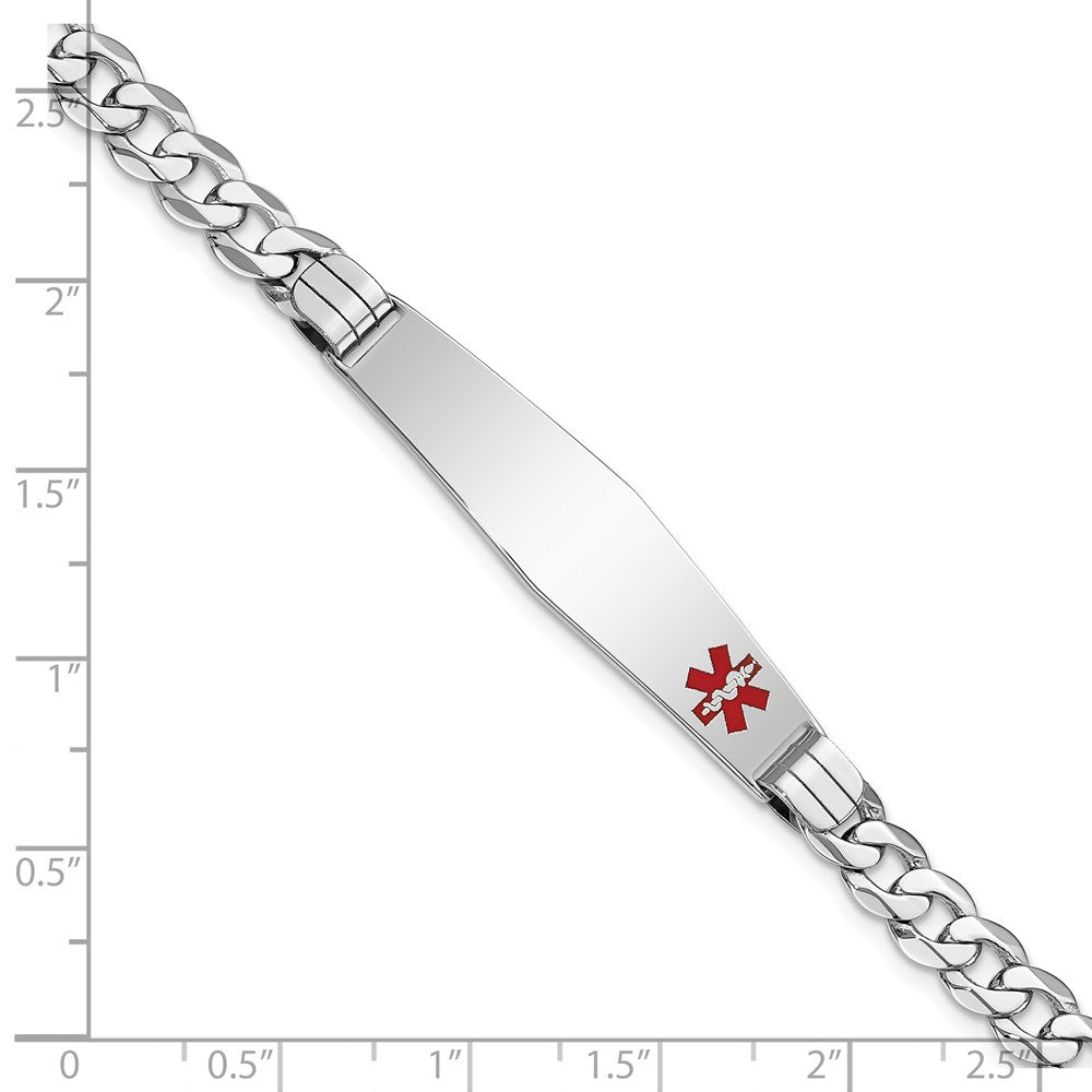 14K Weißgold Medizinisch Massiv Kette/solid Platte Weich Diamant Form 38x9mm Off Mittig Rot Emaille Flach Panzer Glieder 8 Zoll Id Armband