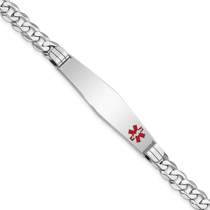 14K Weißgold Medizinisch Massiv Kette/solid Platte Weich Diamant Form 38x9mm Off Mittig Rot Emaille Flach Panzer Glieder 8 Zoll Id Armband