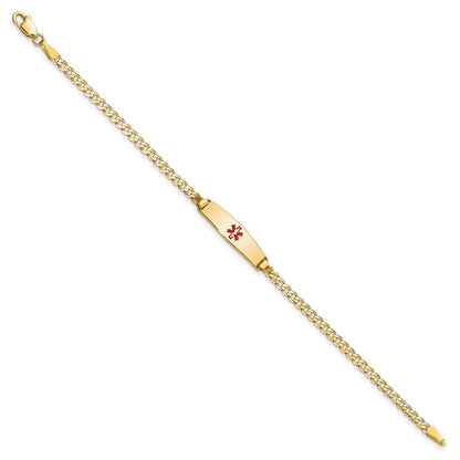 14K Gelbgold Medizinisch Massiv Kette/solid Platte 20x5mm Weich Diamant Form Centered Rot Emaille Panzer Glieder Id Armband