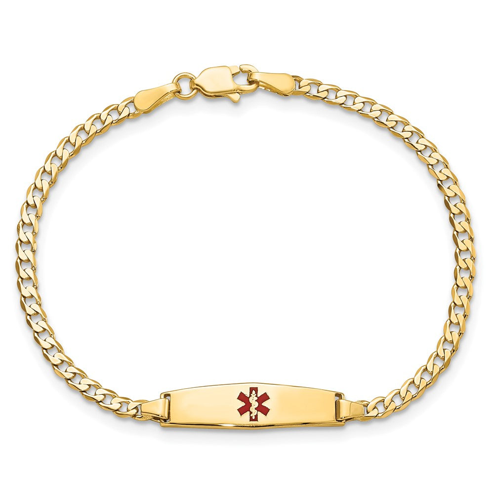 14K Gelbgold Medizinisch Massiv Kette/solid Platte 20x5mm Weich Diamant Form Centered Rot Emaille Panzer Glieder Id Armband