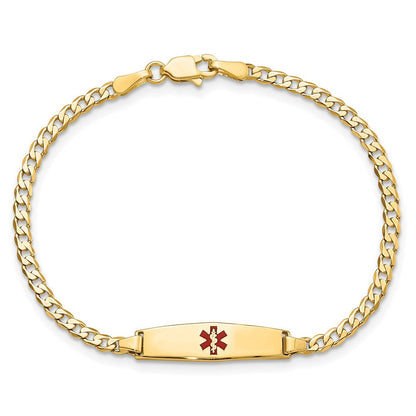14K Gelbgold Medizinisch Massiv Kette/solid Platte 20x5mm Weich Diamant Form Centered Rot Emaille Panzer Glieder Id Armband