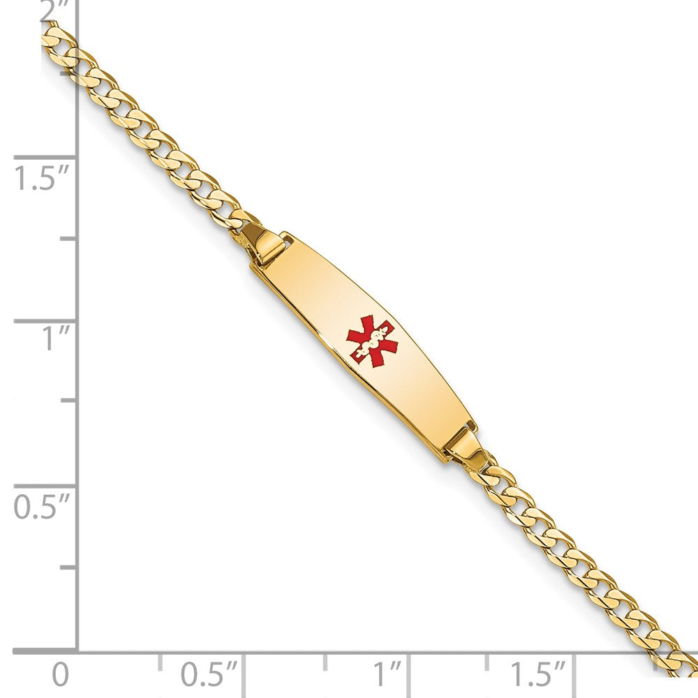 14K Gelbgold Medizinisch Massiv Kette/solid Platte 20x5mm Weich Diamant Form Centered Rot Emaille Panzer Glieder Id Armband