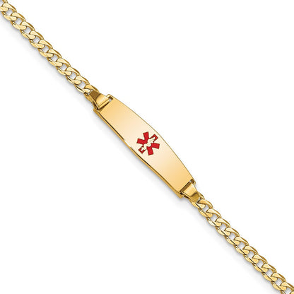 14K Gelbgold Medizinisch Massiv Kette/solid Platte 20x5mm Weich Diamant Form Centered Rot Emaille Panzer Glieder Id Armband