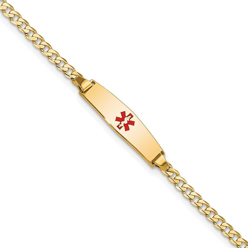 14K Gelbgold Medizinisch Massiv Kette/solid Platte 20x5mm Weich Diamant Form Centered Rot Emaille Panzer Glieder Id Armband