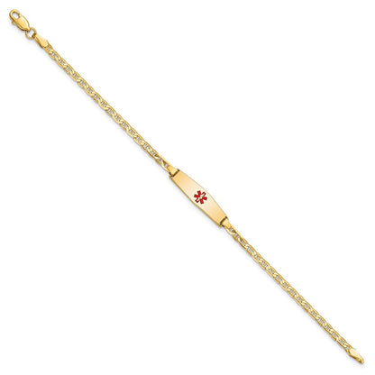 14K Gelbgold Medizinisch Massiv Kette/solid Platte 20x5mm Weich Diamant Form Centered Rot Emaille Flach Anker Glieder Baby/child Id Armband