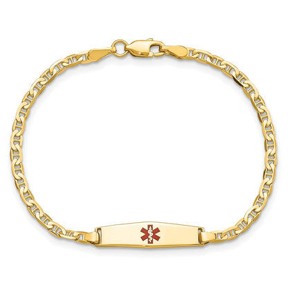 14K Gelbgold Medizinisch Massiv Kette/solid Platte 20x5mm Weich Diamant Form Centered Rot Emaille Flach Anker Glieder Baby/child Id Armband