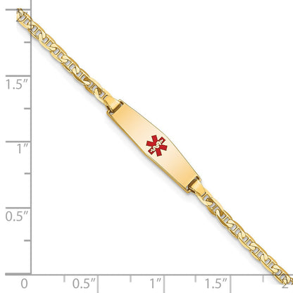 14K Gelbgold Medizinisch Massiv Kette/solid Platte 20x5mm Weich Diamant Form Centered Rot Emaille Flach Anker Glieder Baby/child Id Armband