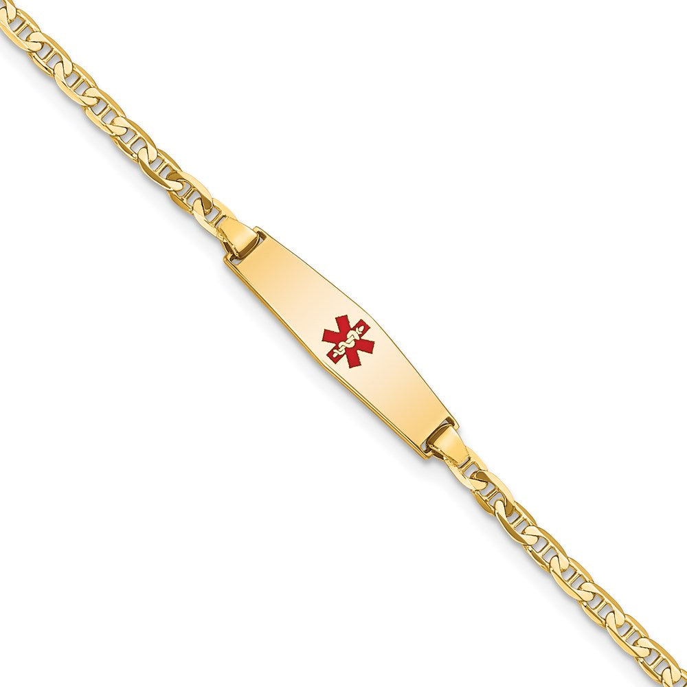 14K Gelbgold Medizinisch Massiv Kette/solid Platte 20x5mm Weich Diamant Form Centered Rot Emaille Flach Anker Glieder Baby/child Id Armband