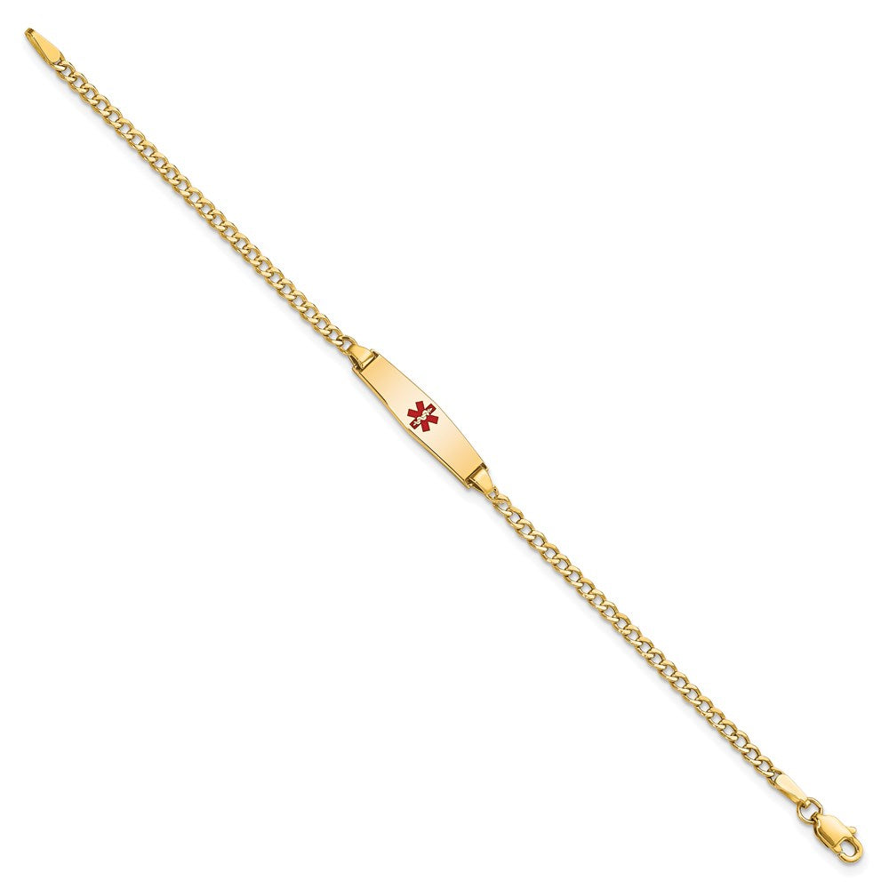 14K Gelbgold Medizinisch Halbmassiv Kette/solid Platte 20x5mm Weich Diamant Form Centered Rot Emaille Kubanisch Glieder Id Armband