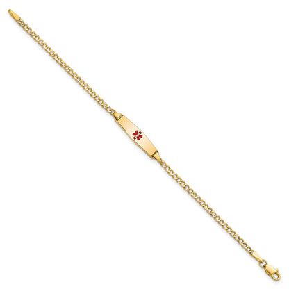 14K Gelbgold Medizinisch Halbmassiv Kette/solid Platte 20x5mm Weich Diamant Form Centered Rot Emaille Kubanisch Glieder Id Armband