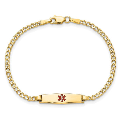 14K Gelbgold Medizinisch Halbmassiv Kette/solid Platte 20x5mm Weich Diamant Form Centered Rot Emaille Kubanisch Glieder Id Armband