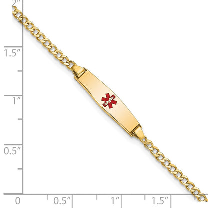 14K Gelbgold Medizinisch Halbmassiv Kette/solid Platte 20x5mm Weich Diamant Form Centered Rot Emaille Kubanisch Glieder Id Armband