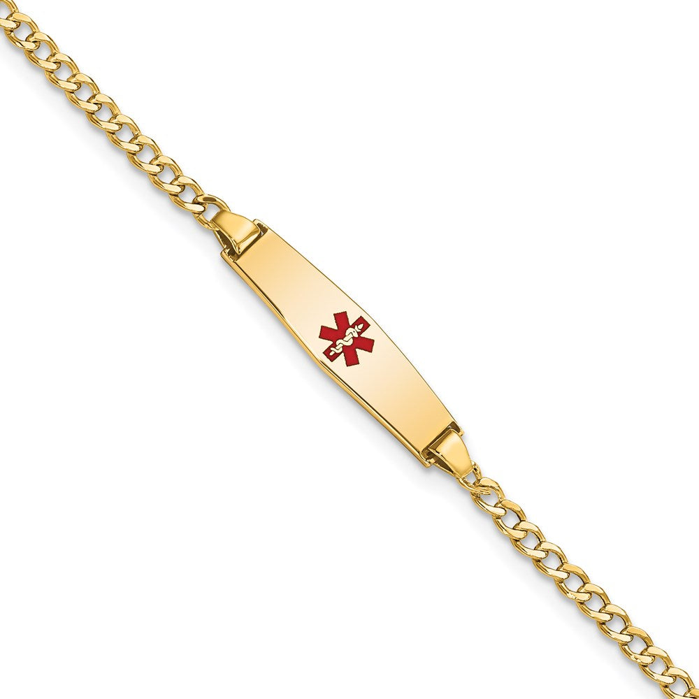 14K Gelbgold Medizinisch Halbmassiv Kette/solid Platte 20x5mm Weich Diamant Form Centered Rot Emaille Kubanisch Glieder Id Armband