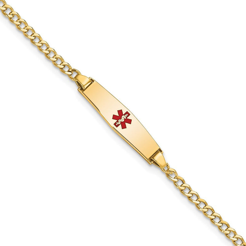 14K Gelbgold Medizinisch Halbmassiv Kette/solid Platte 20x5mm Weich Diamant Form Centered Rot Emaille Kubanisch Glieder Id Armband