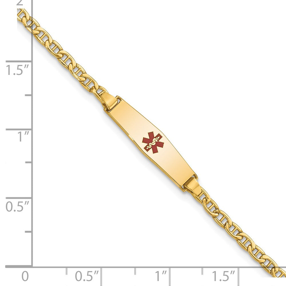 14K Gelbgold Medizinisch Halbmassiv Kette/solid Platte 20x5mm Weich Diamant Form Centered Rot Emaille Anker Glieder Id Armband