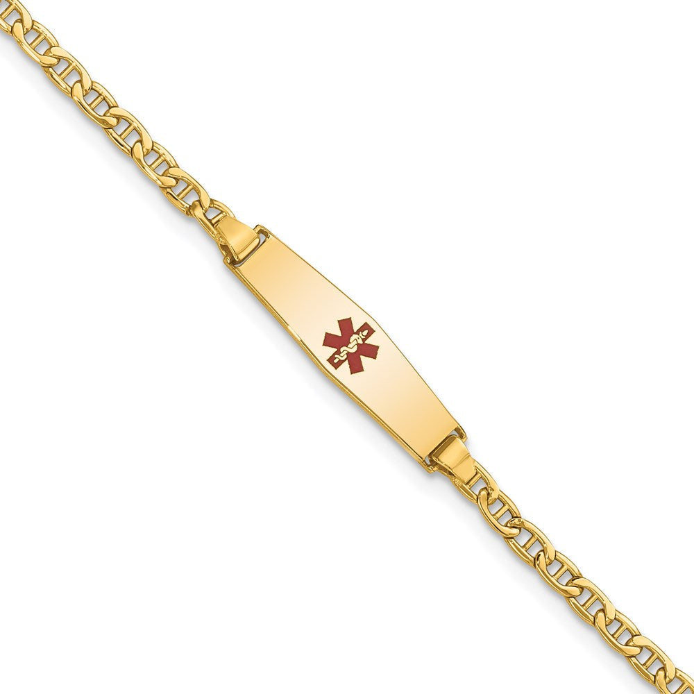 14K Gelbgold Medizinisch Halbmassiv Kette/solid Platte 20x5mm Weich Diamant Form Centered Rot Emaille Anker Glieder Id Armband