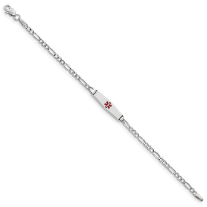 14K Weißgold Medizinisch Halbmassiv Kette/solid Platte 20x5mm Weich Diamant Form Centered Rot Emaille Figaro Glieder Baby/child Id Armband