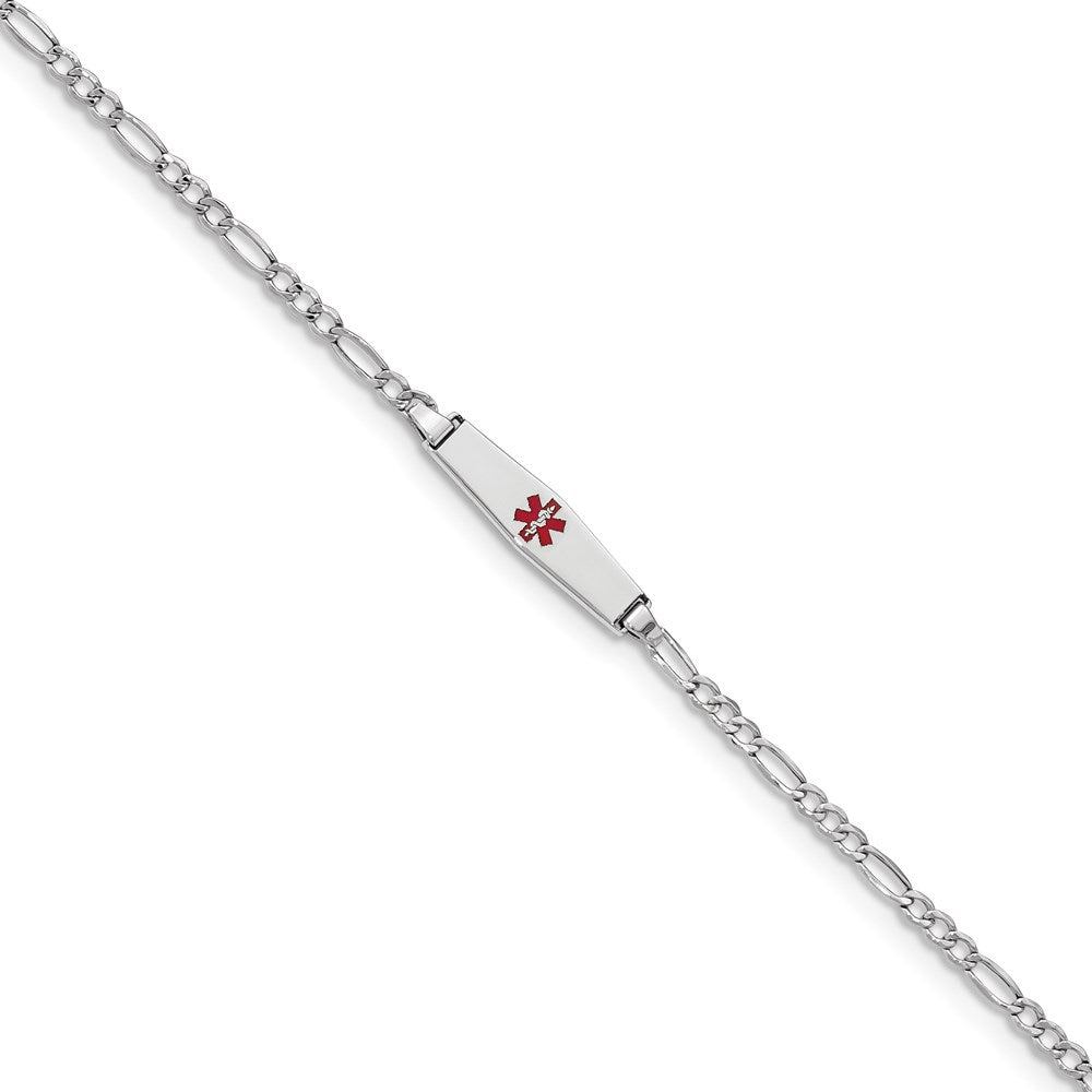 14K Weißgold Medizinisch Halbmassiv Kette/solid Platte 20x5mm Weich Diamant Form Centered Rot Emaille Figaro Glieder Baby/child Id Armband