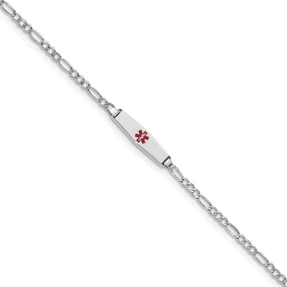 14K Weißgold Medizinisch Halbmassiv Kette/solid Platte 20x5mm Weich Diamant Form Centered Rot Emaille Figaro Glieder Baby/child Id Armband
