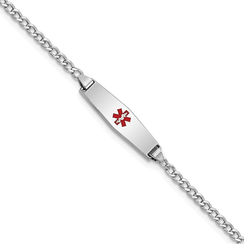 14K Weißgold Medizinisch Halbmassiv Kette/solid Platte 20x5mm Weich Diamant Form Centered Rot Emaille Kubanisch Glieder Baby/child Id Armband
