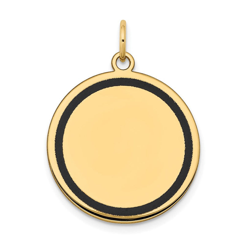14 Karat Gelbgold mit Emaille, .027 Gauge, runder gravierbarer Scheiben-Charm
