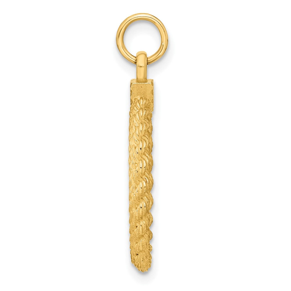 14K Gelbgold Einfacher .013 Gauge Runder Gravierbarer Scheiben-Charm mit Seil