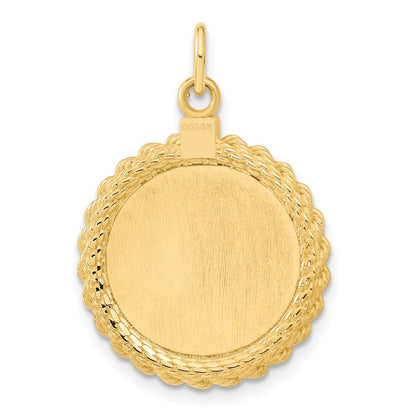 14K Gelbgold Einfacher .013 Gauge Runder Gravierbarer Scheiben-Charm mit Seil