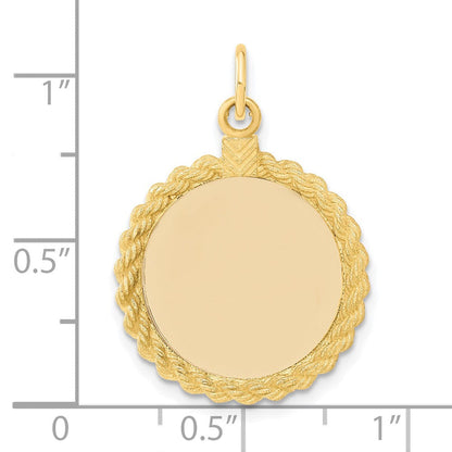 14K Gelbgold Einfacher .013 Gauge Runder Gravierbarer Scheiben-Charm mit Seil