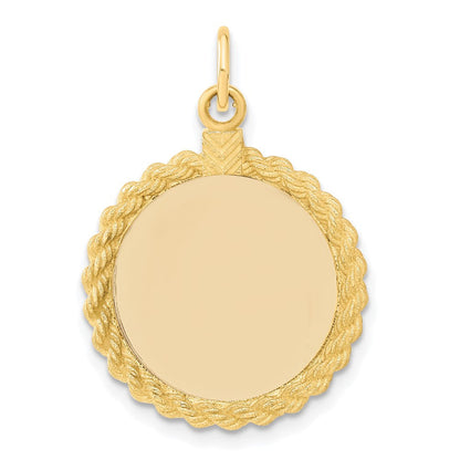 14K Gelbgold Einfacher .013 Gauge Runder Gravierbarer Scheiben-Charm mit Seil