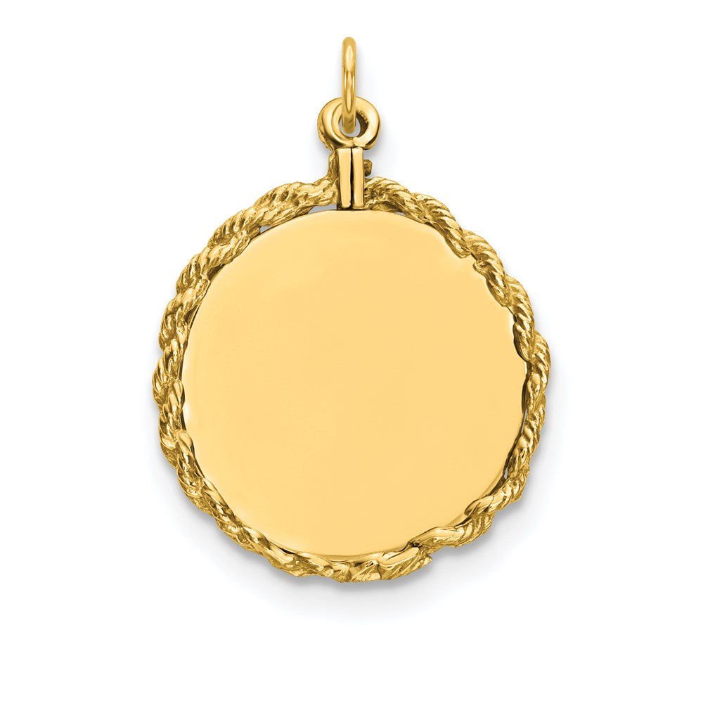 14K Gelbgold gravierbarer runder Scheiben-Charm, glatt, .013 Gauge, mit Seil