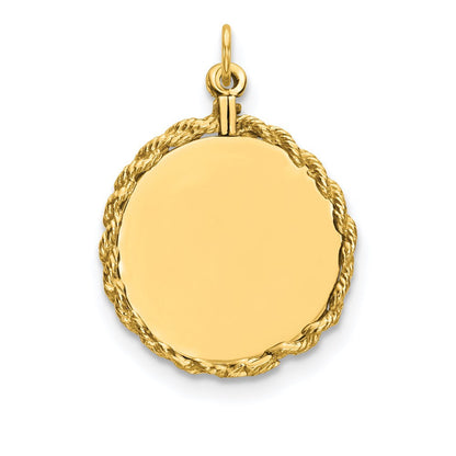 14K Gelbgold gravierbarer runder Scheiben-Charm, glatt, .013 Gauge, mit Seil