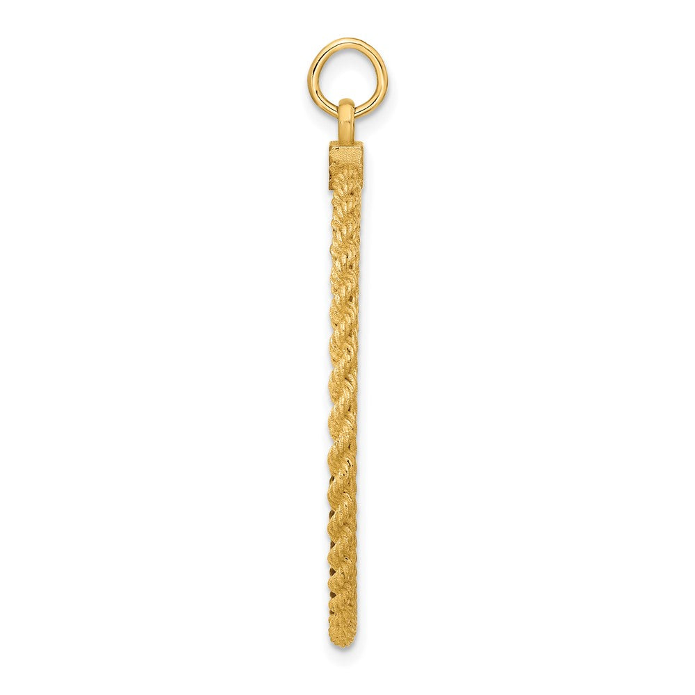 14K Gelbgold schlichter Anhänger mit rundem, gravierbarem Scheiben-Charm mit Seilrand, Stärke 0,013 Gauge