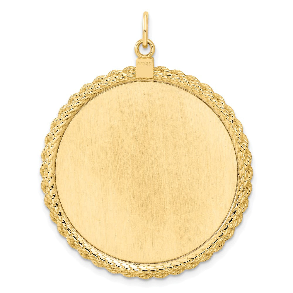 14K Gelbgold schlichter Anhänger mit rundem, gravierbarem Scheiben-Charm mit Seilrand, Stärke 0,013 Gauge