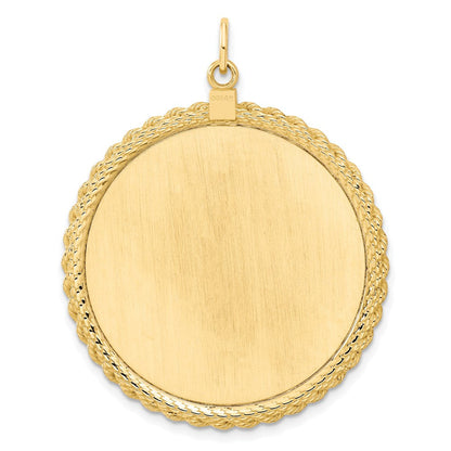 14K Gelbgold schlichter Anhänger mit rundem, gravierbarem Scheiben-Charm mit Seilrand, Stärke 0,013 Gauge