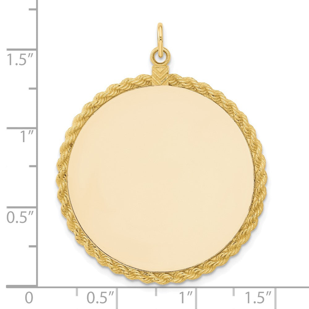 14K Gelbgold schlichter Anhänger mit rundem, gravierbarem Scheiben-Charm mit Seilrand, Stärke 0,013 Gauge